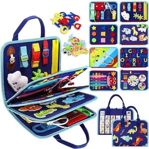 Felt Early Education Busy Board Montessori Toys, Sensory Board Educational Activities for Learning Fine Motor Skills