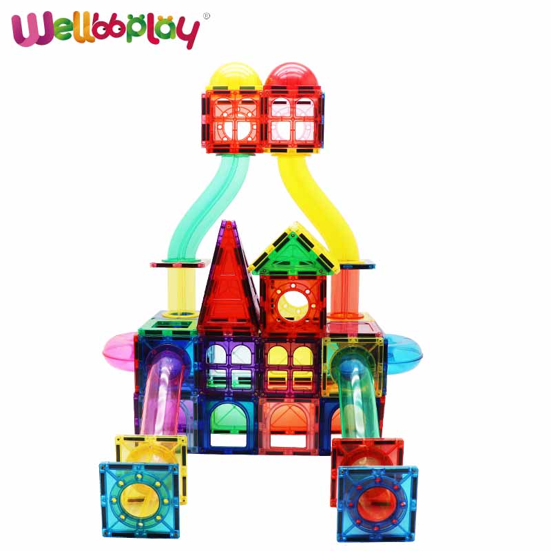 188pcs STEM Magnetic Plastic Building Block Toys Car Race Track Marble Run Tile With Ball for Kids Construction Building Tiles