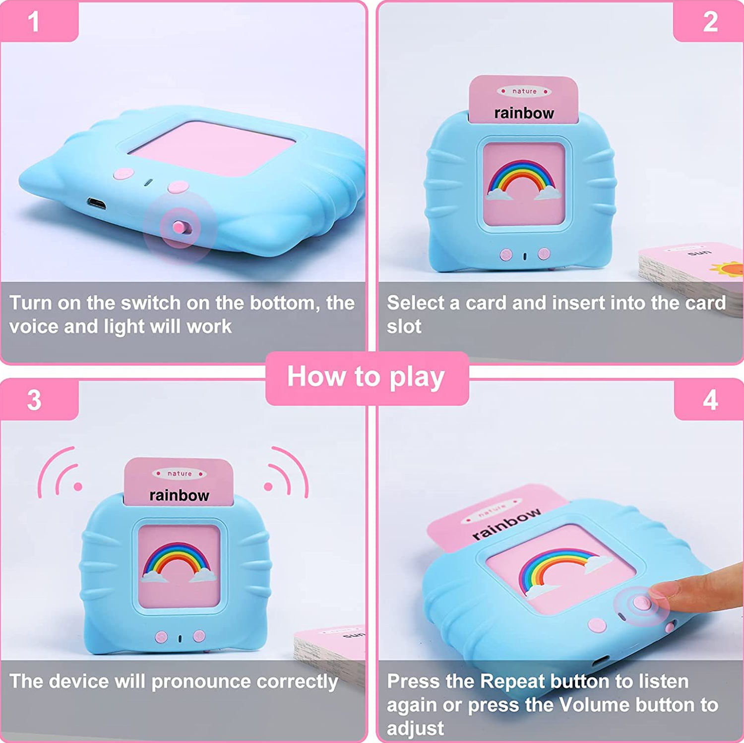 AiJH Educational Talking Audible English Gift Kids Toddler Learning Preschool English Voice Learning Card Machine Toys