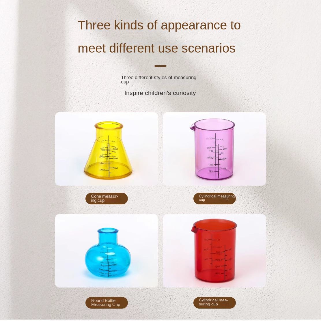 Colorful Plastic Measuring Beaker Set for Kids Lab Science Experiments Montessori Sensory Teaching Aids Durable