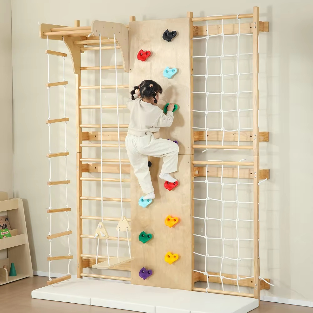 In Stock Factory Wholesale 9 In 1 Climbing Wall Games Kids Wood Climbing Frame Gym Set