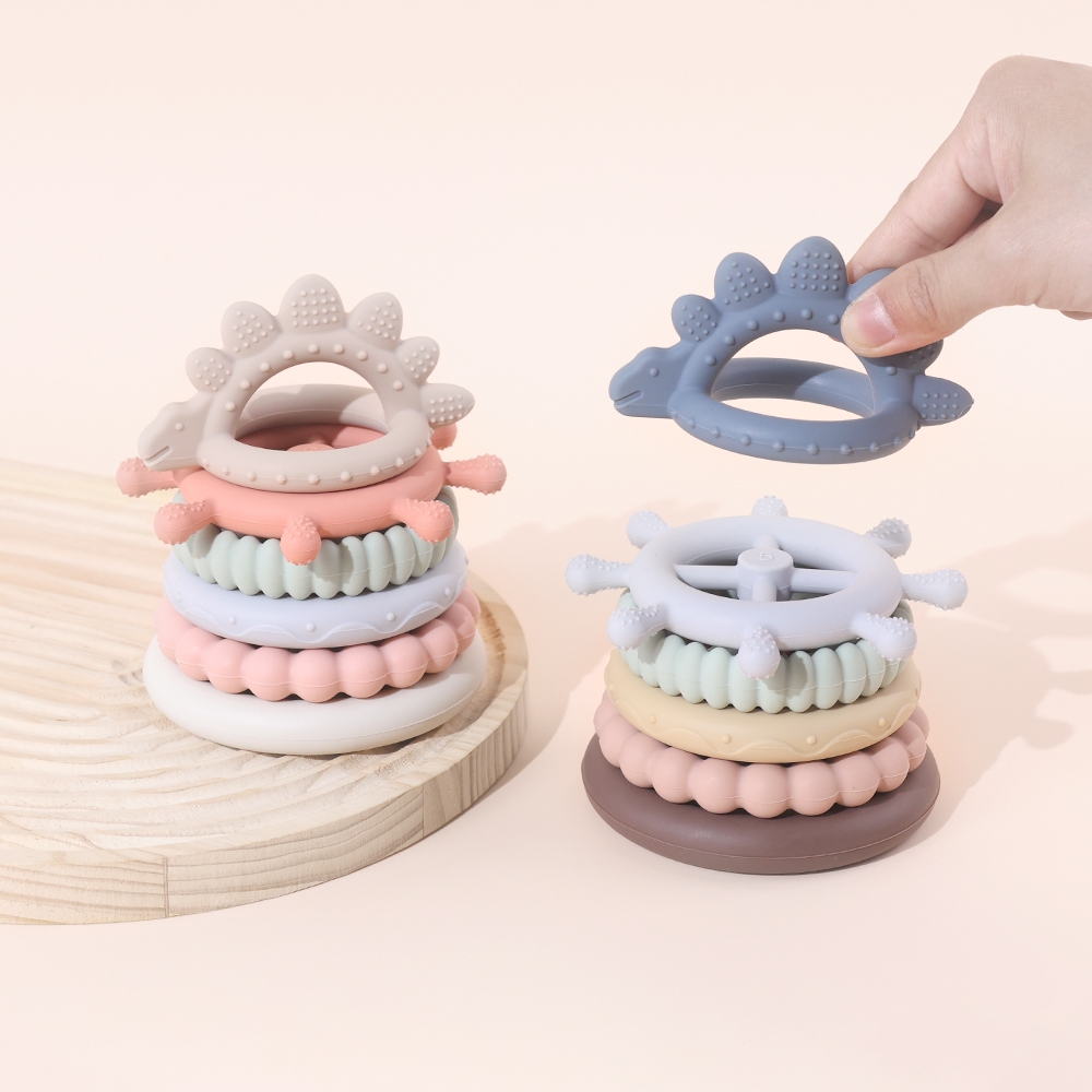 Baby 6 Months Bpa Free Silicone Stacking Toys Baby Teether Chewing Colorful Puzzle Sensory Educational Toy