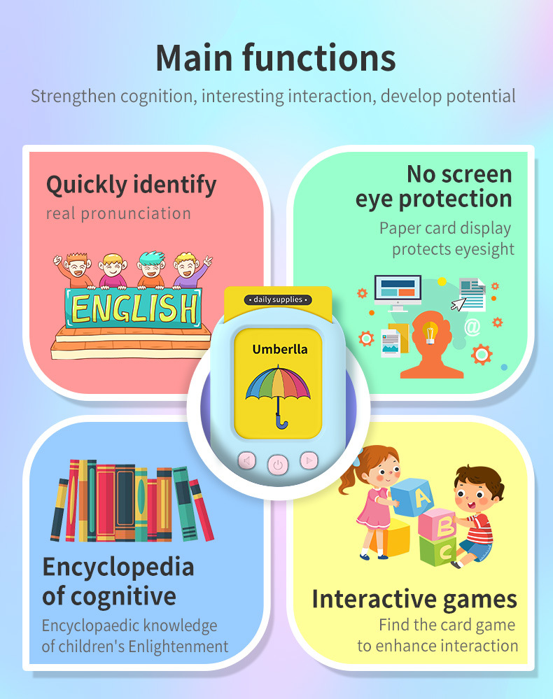 Montessori Language Learning Pocket Speech Therapy Autism Playthings Sensory Educational Talking Flash Cards with 112 Cards