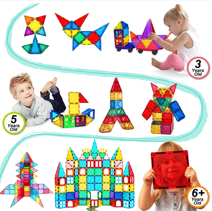 Magnetic Building Tiles Block Set 100pcs for 3+ Year Old STEM Learning Educational Toys Tough Building Tiles Kids Play Games