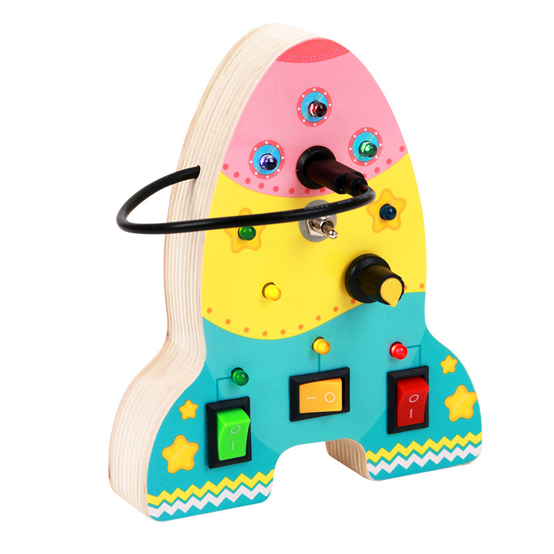 2024 Cpc Ce Montessori Busy Board LED Light Switch Simulation Car Steering Wheel Sensory Training Wooden Busy Activity Board