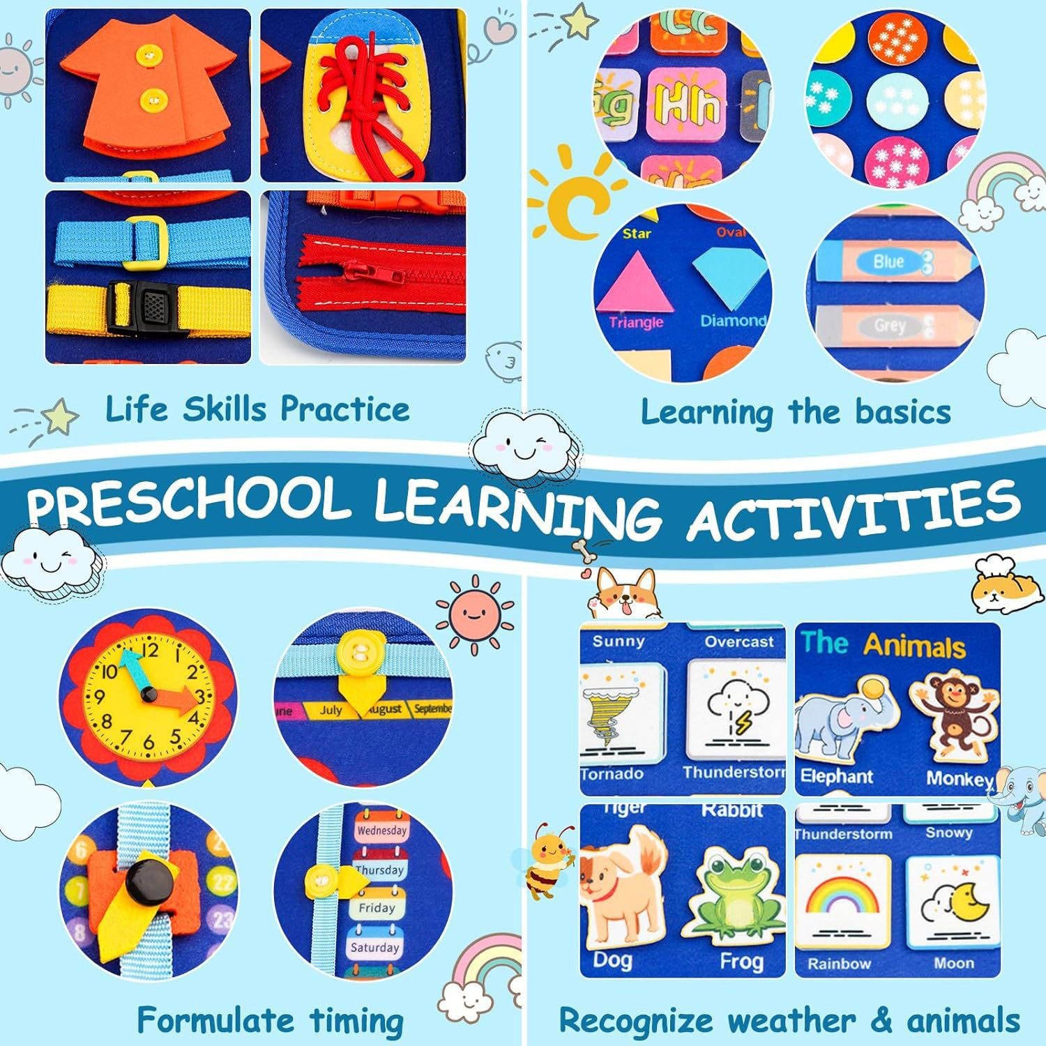 Preschool Education Busy Board Book Kids Sensory Montessori Travel Toys Activities Learning Board Felt Toddler Busy Board