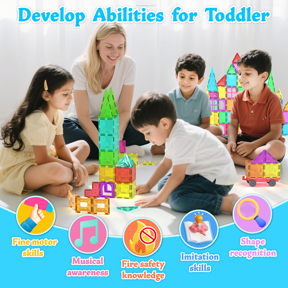 100 Pcs 3D Magnetic Tiles Creative STEM Learning Construction Block Set Educational Building Magnet Toys for Baby Kids Gift Idea