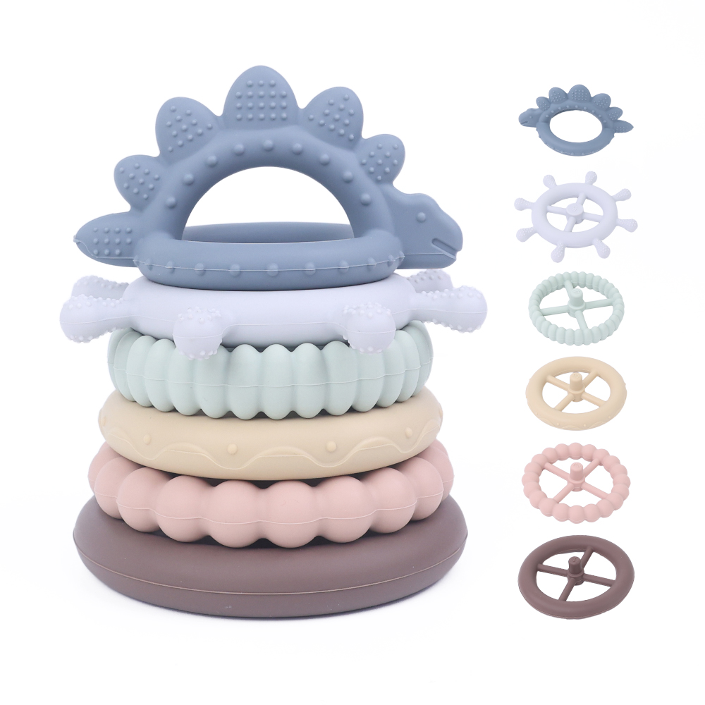 Baby Teether Colorful Rainbow 6 Months Puzzle Building Sensory Stacking Toys Kids Early Educational Toys