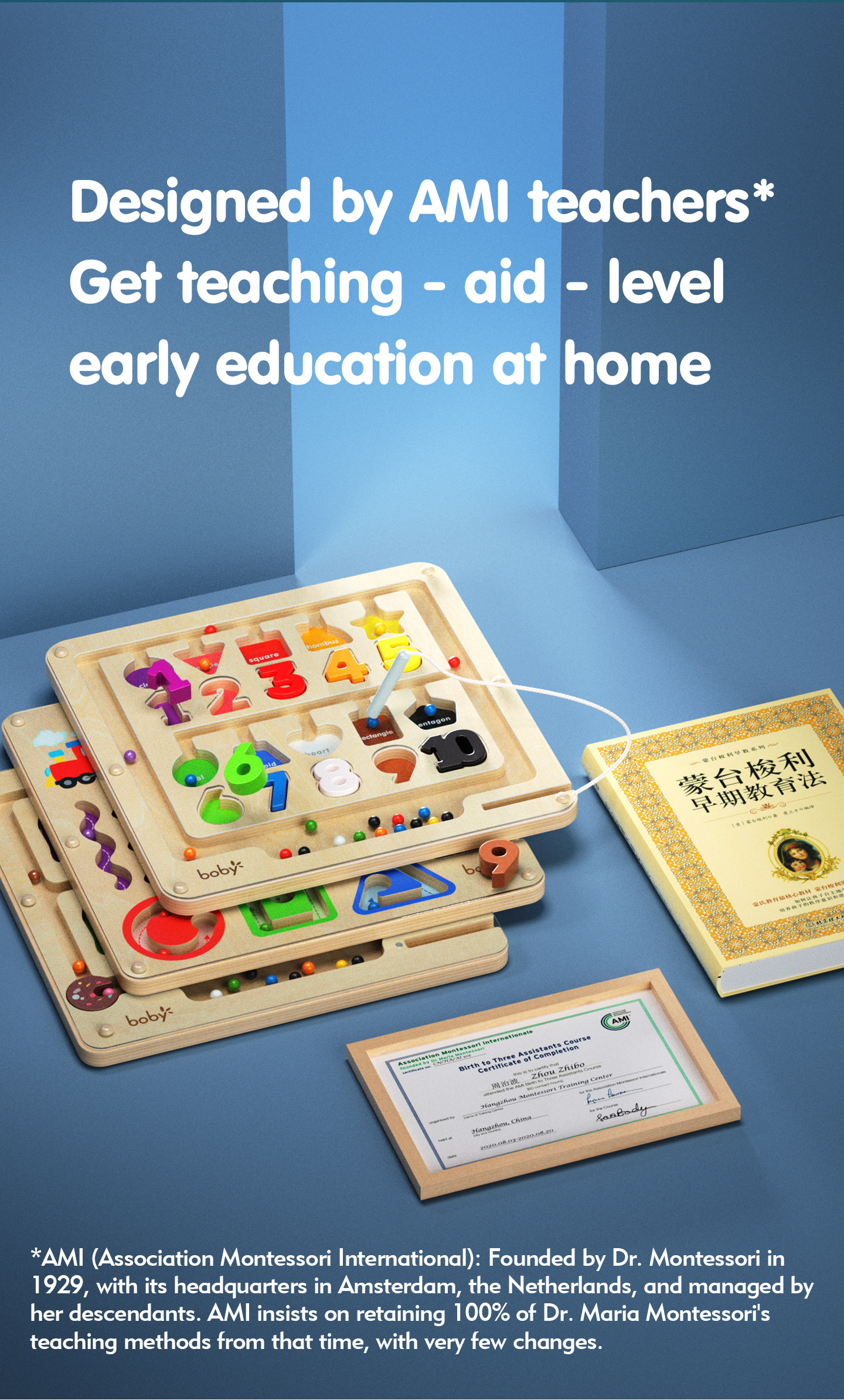 Wooden Montessori Educational Toys for Toddlers 1-3 Years Sensory Number Shape Magnetic Maze