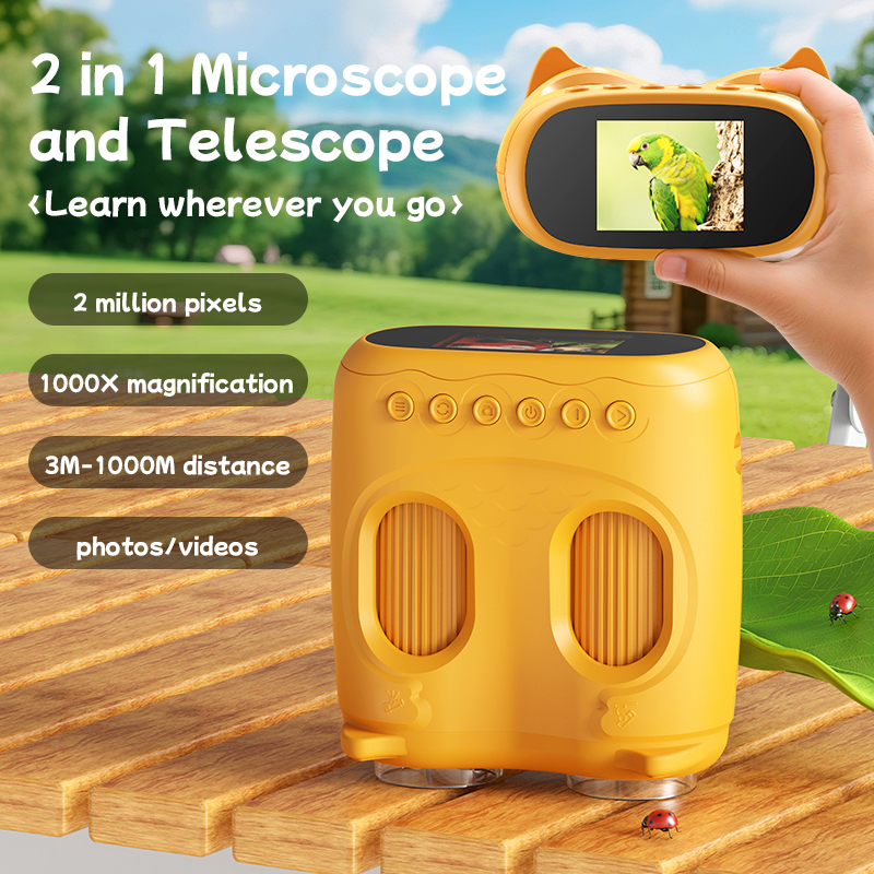 Factory 2inch IPS Screen Children's Science Mini Telescope Electronic Microscope Fun Set 1000X Handheld Portable Kids Microscope