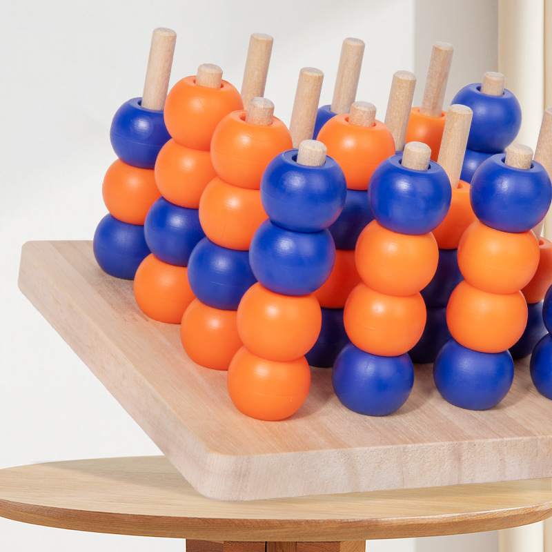 Fun Classic Logical Brain Teaser Toys Portable 3D Connect Four In A Row Wooden Strategy Game