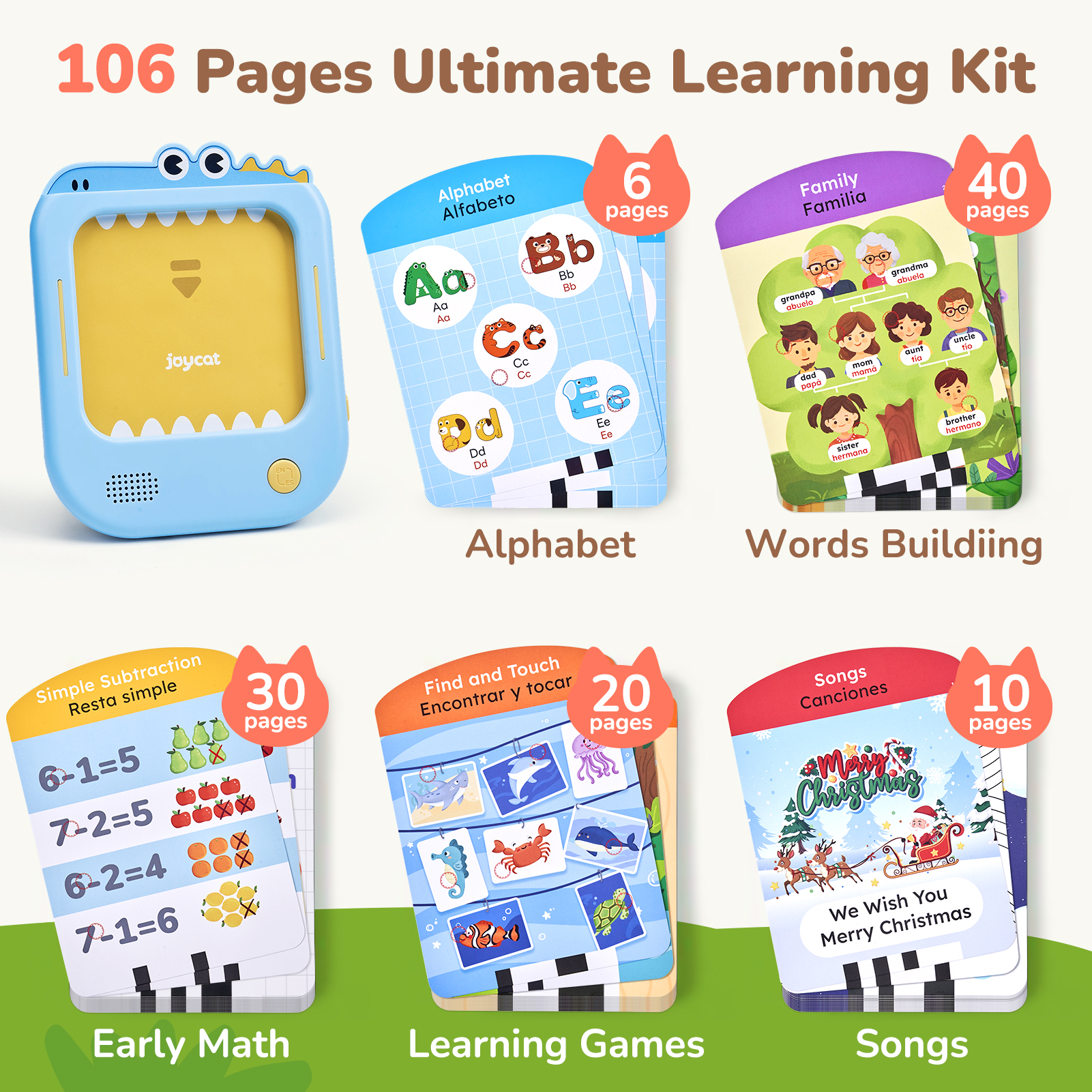 Joycat Talking Flash Cards 80 English Spanish Bilingual Cards Pocket Speech Toys Language Learning Educational Toys