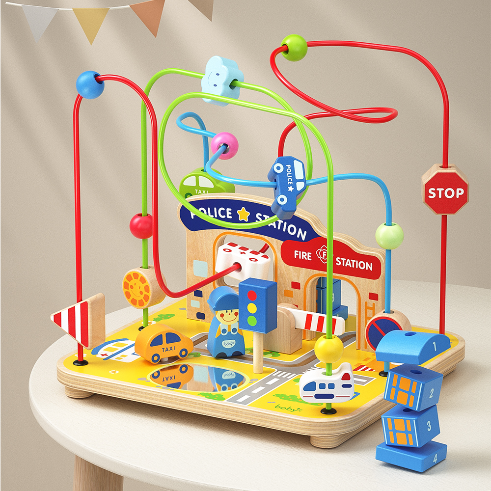 Wooden Montessori Educational Toys for Toddlers 1-3 Years Sensory City Activity Bead Maze