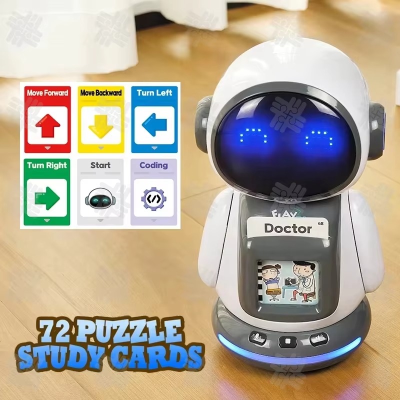 STEM AI Desktop Robot for Kids Coding Programmable Toy with Music Lights Preschool Learning Flash Card System