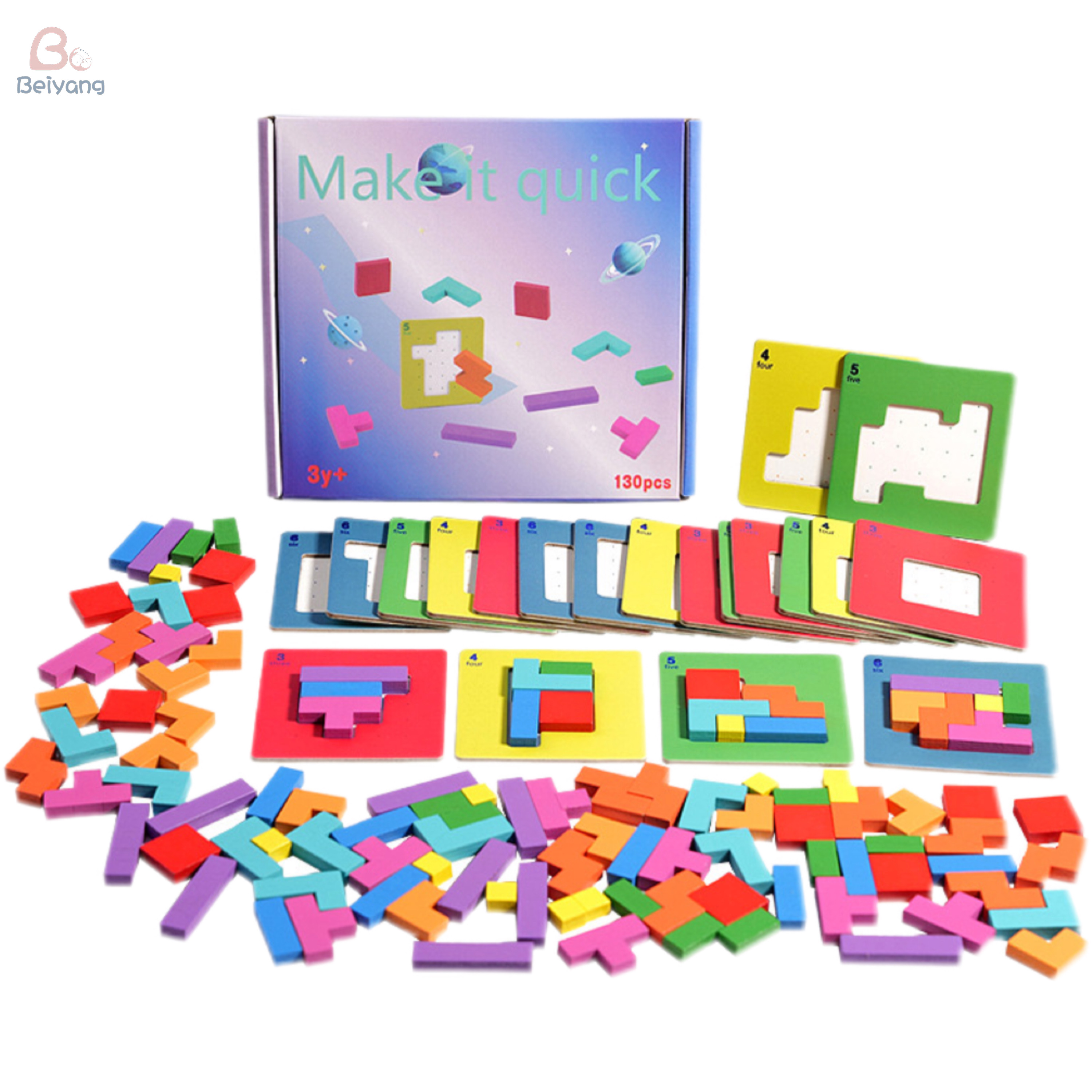 Wooden 3D Interactive Desktop Puzzle Educational Games for Kids Building Blocks Board Color Shape Montessori Tangram Puzzle Toys