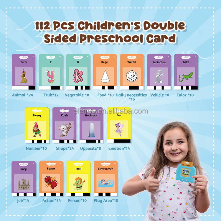Children Personalizzate Talking Dutch Ingles German Language Learning Toys Big Flashcard for Baby