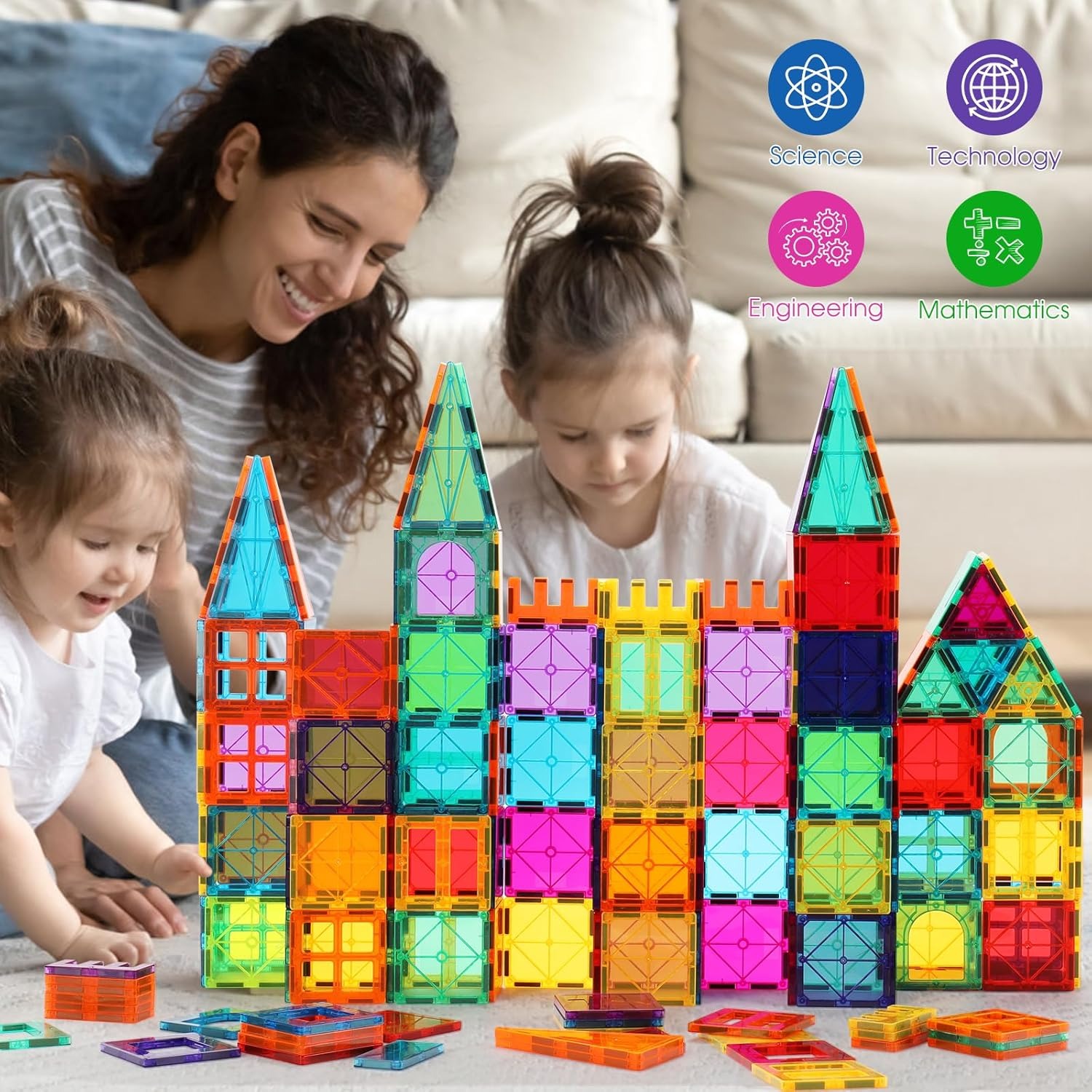 3D Magnetic Tiles &amp; Rods Stacking Blocks Set STEM Construction Toys Educational Building Kit for Kids Girls Boys