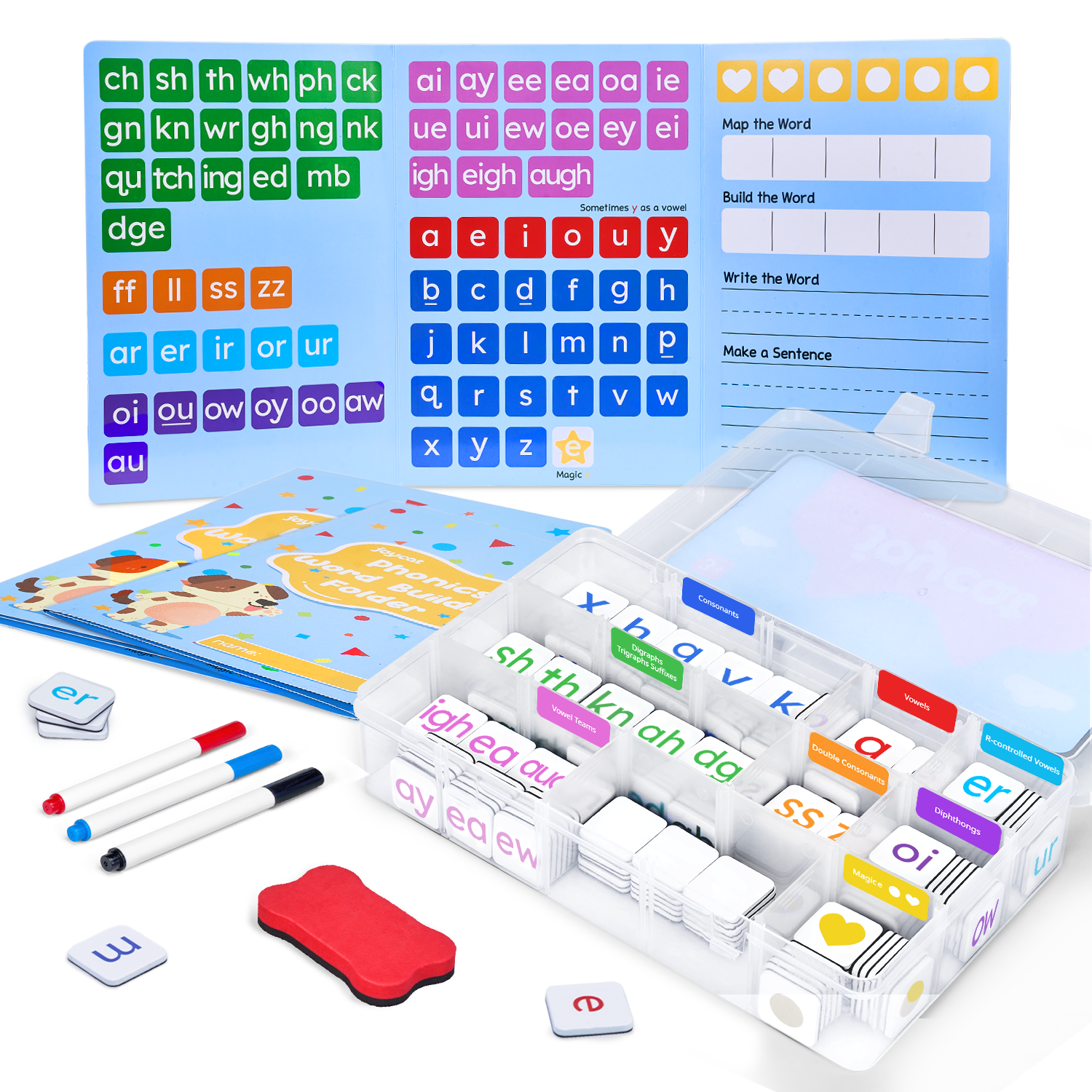 Joycat Magnetic Phonics Tiles English ABC Learning Magnets Children Early Education Toys Home School Teaching Aids