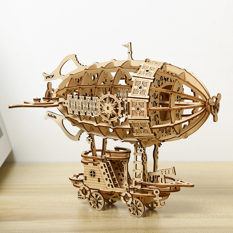 Wooden 3D Puzzle Handmade DIY Airship Assembly Model Children Toy