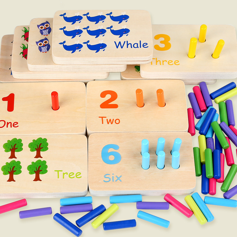 Children's Montessori Sensory Integration Early Education Mathematics Learning Stick Color Cognitive Matching Board Wooden Stick Game Puzzle Toy