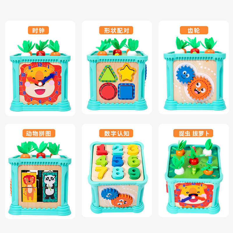 Preschool Montessori Wooden Shape Matching Toy-Multi-functional Educational Cube for Kids