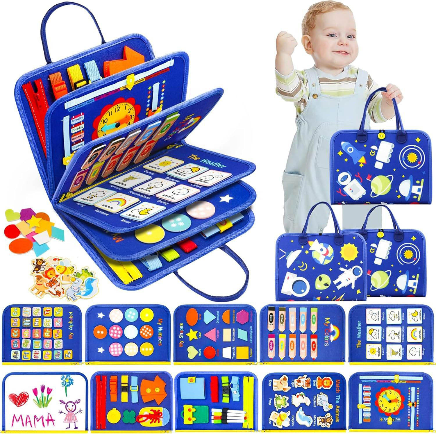 Preschool Education Busy Board Book Kids Sensory Montessori Travel Toys Activities Learning Board Felt Toddler Busy Board