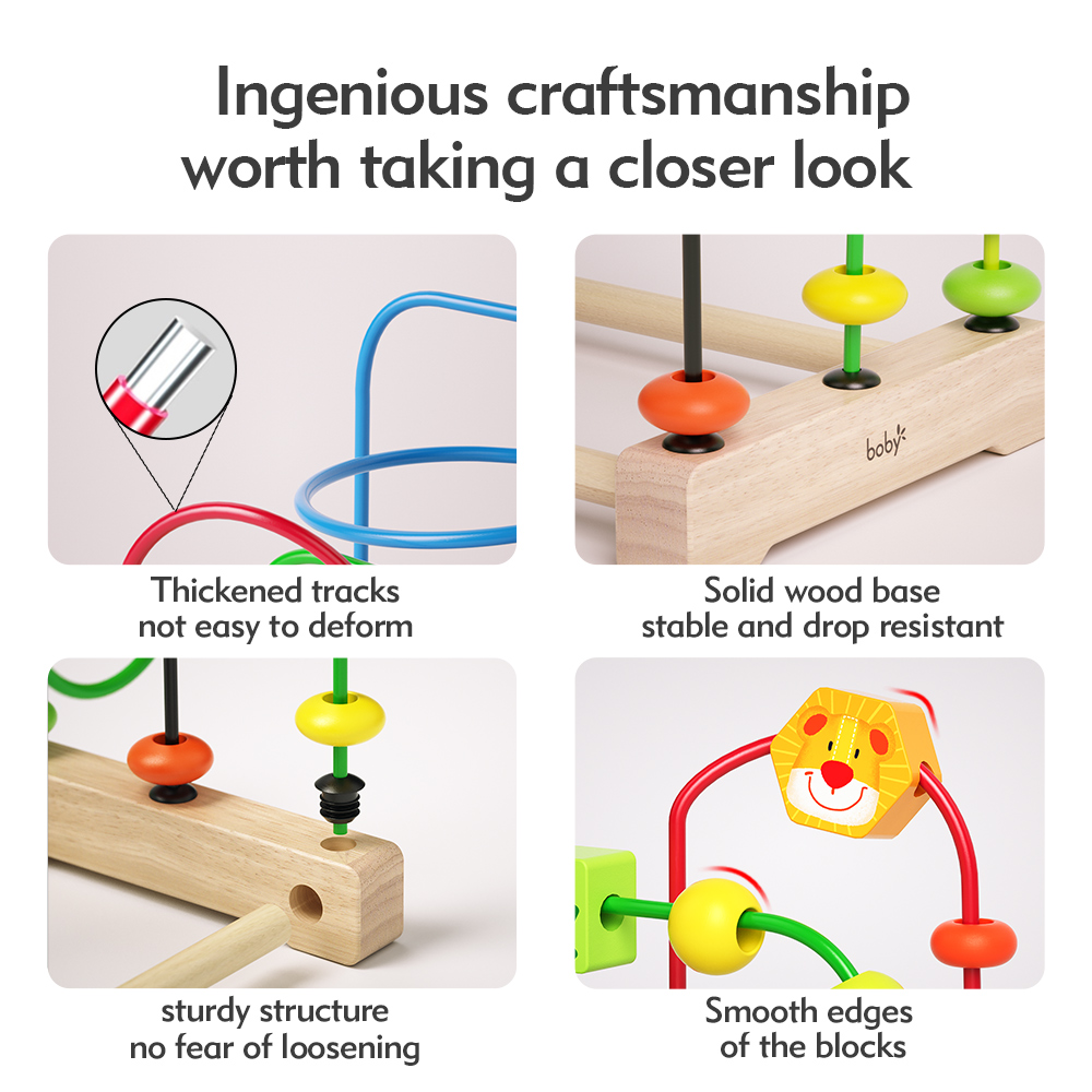 Wooden Montessori Educational Toys for Toddlers 1-3 Years Sensory City Activity Bead Maze