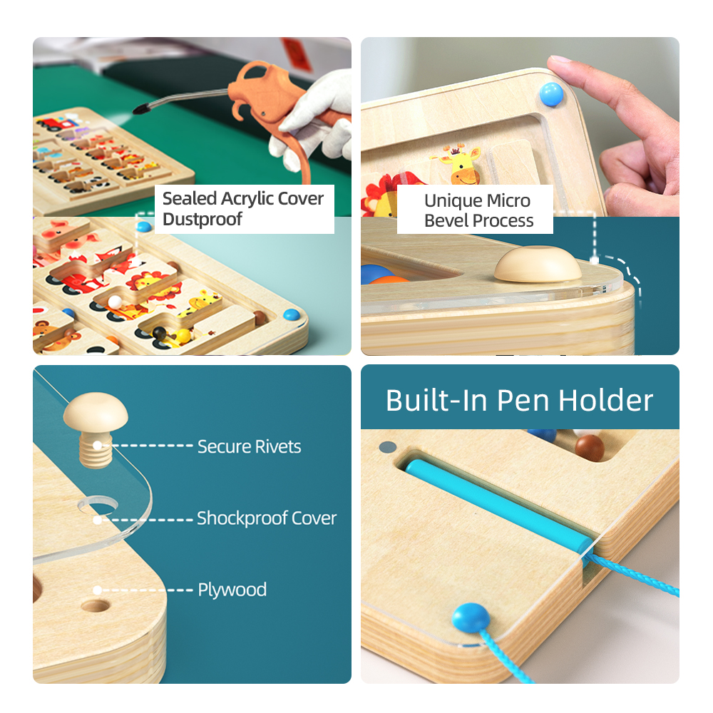 Wooden Montessori Educational Toys for Toddlers 1-3 Years Sensory Number Shape Magnetic Maze