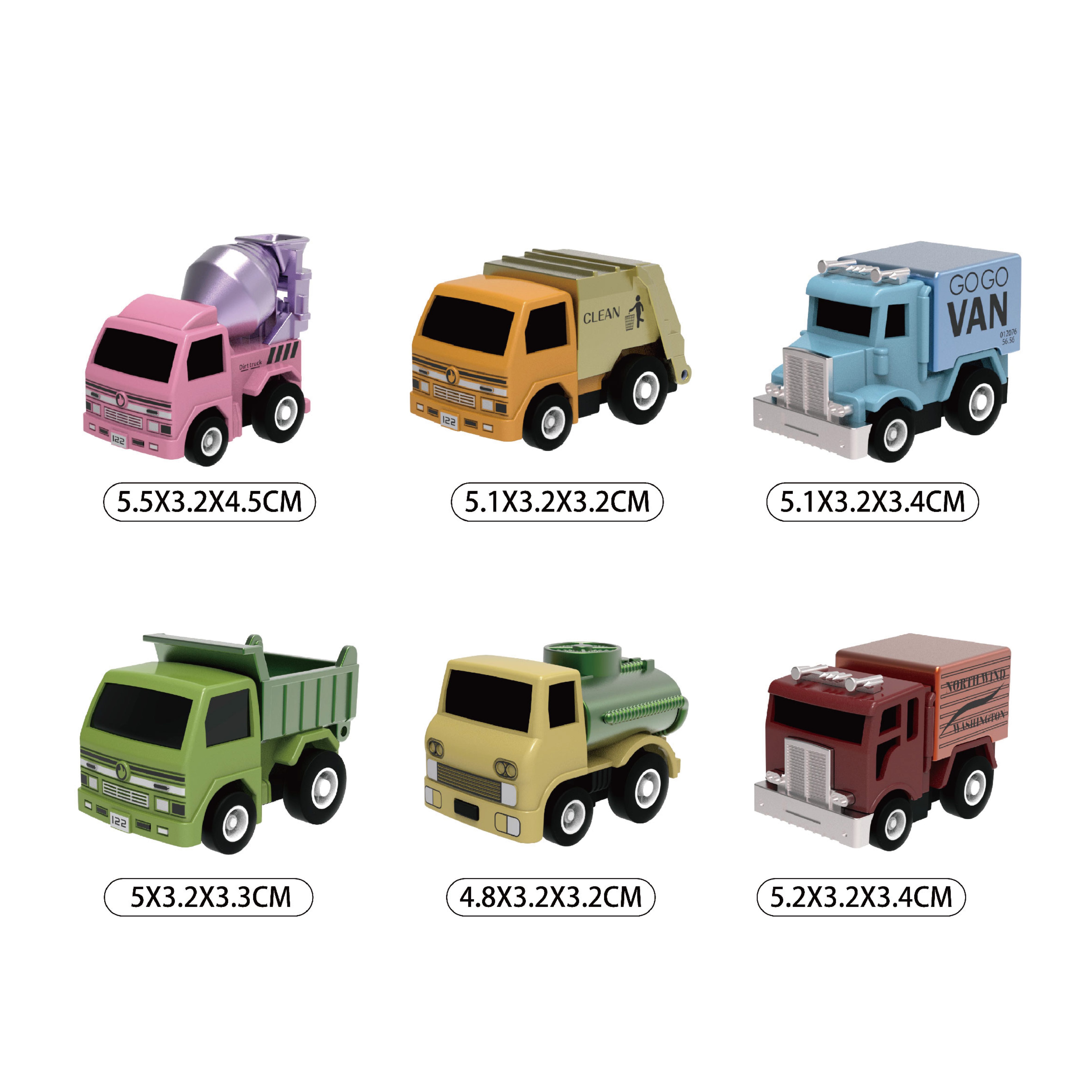 18PCS Mini Alloy Pull Back Construction Trucks Set 1:64 Scale Die Cast Engineering Vehicles Assorted Kids Playing Toy Cars