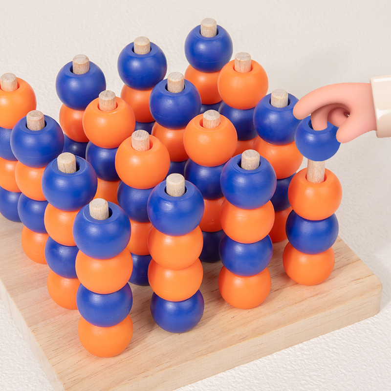 Fun Classic Logical Brain Teaser Toys Portable 3D Connect Four In A Row Wooden Strategy Game