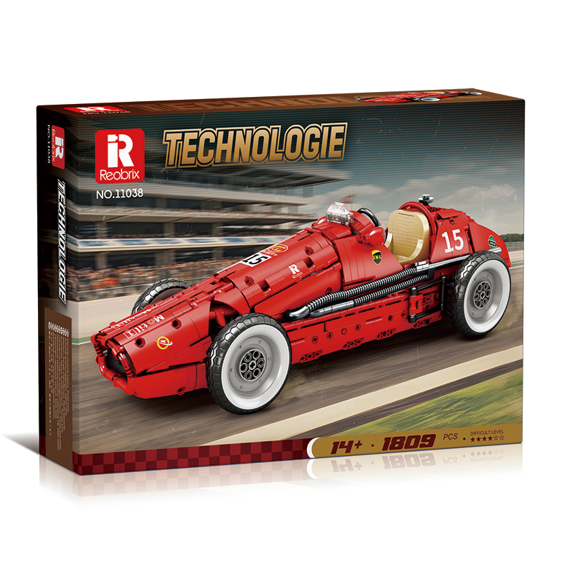 Reobrix 1:8 Scale Classic F1 Racing Car Construction Toy with Visible V12 Engine Real Linkage