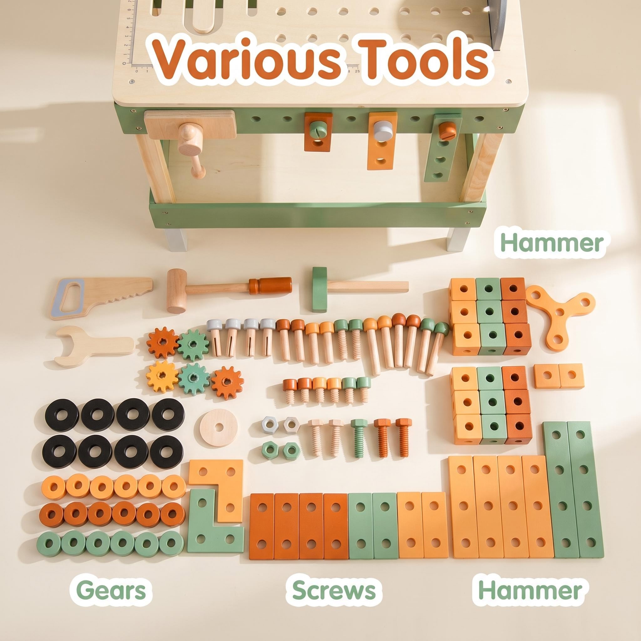 Wooden Construction Engineering Workshop Playsets for Kids Multifunctional Tool Workbench Toy with Blackboard Accessories