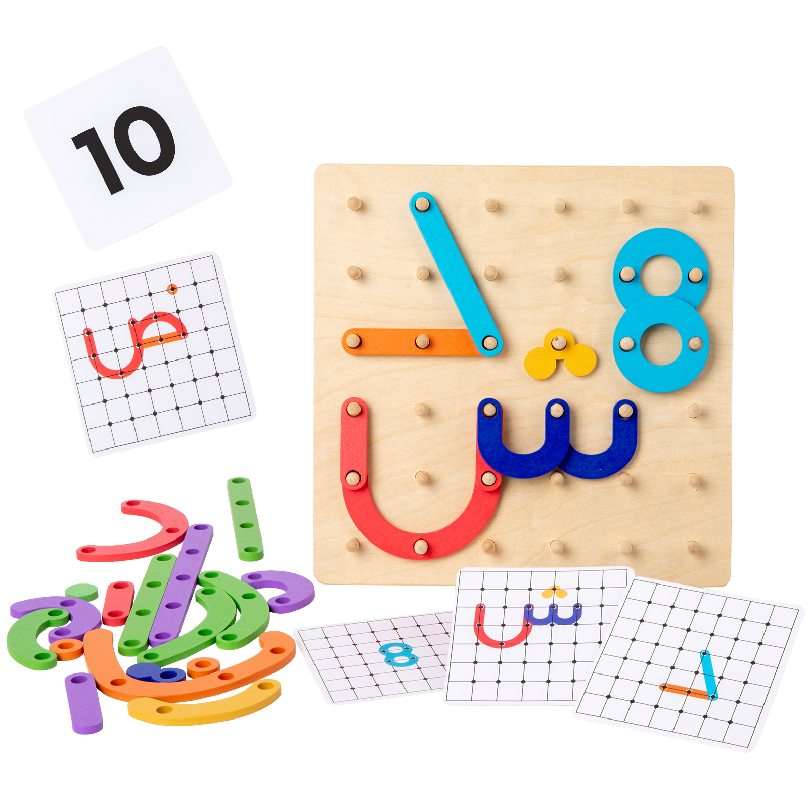 Wooden Arabic Letters Construction Pegboard Educational Toy Alphabet Numbers Early Learning Fine Motor Skill Exercise for Unisex