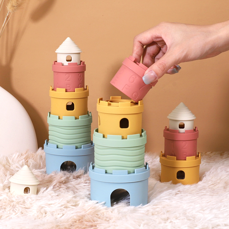 Montessori Educational Toys For Babies Soft Castles Stacking Building Blocks Silicone Baby Stacking Toys Soft Baby Teething Toys
