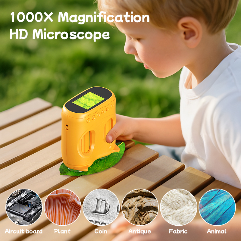 Factory 2inch IPS Screen Children's Science Mini Telescope Electronic Microscope Fun Set 1000X Handheld Portable Kids Microscope