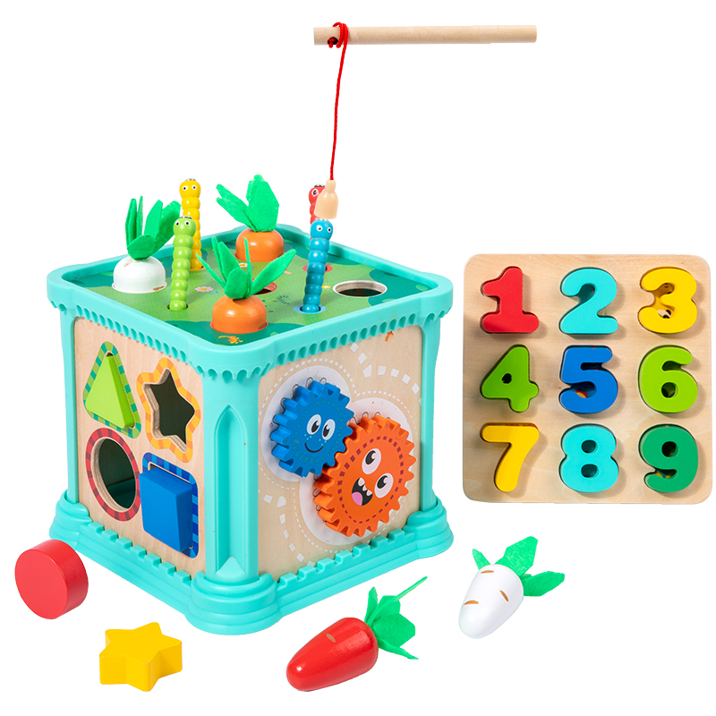Preschool Montessori Wooden Shape Matching Toy-Multi-functional Educational Cube for Kids