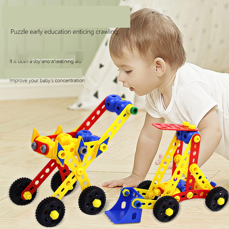 Factory Wholesale ON-U-MIND PP Material Large Particles Building Blocks Handmade DIY Car Engineering Board Games for Children