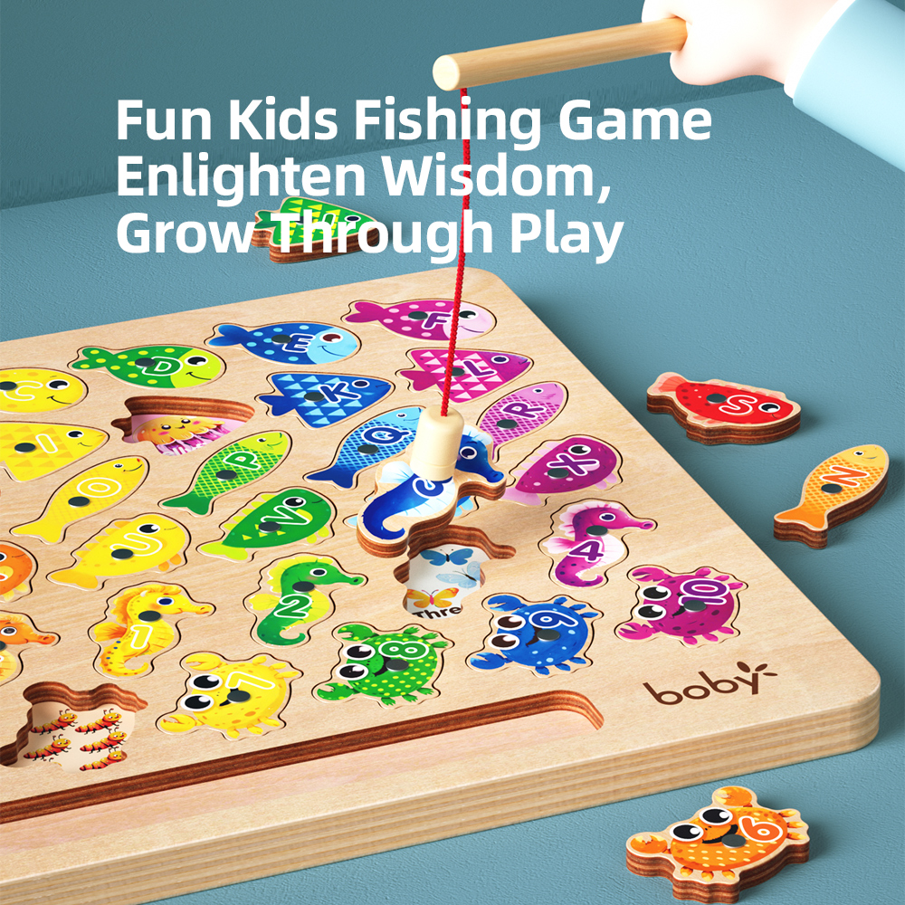 Wooden Montessori Educational Toys for Toddlers 1-3 Years Sensory 36-Piece Magnetic Fishing Sorting Puzzle