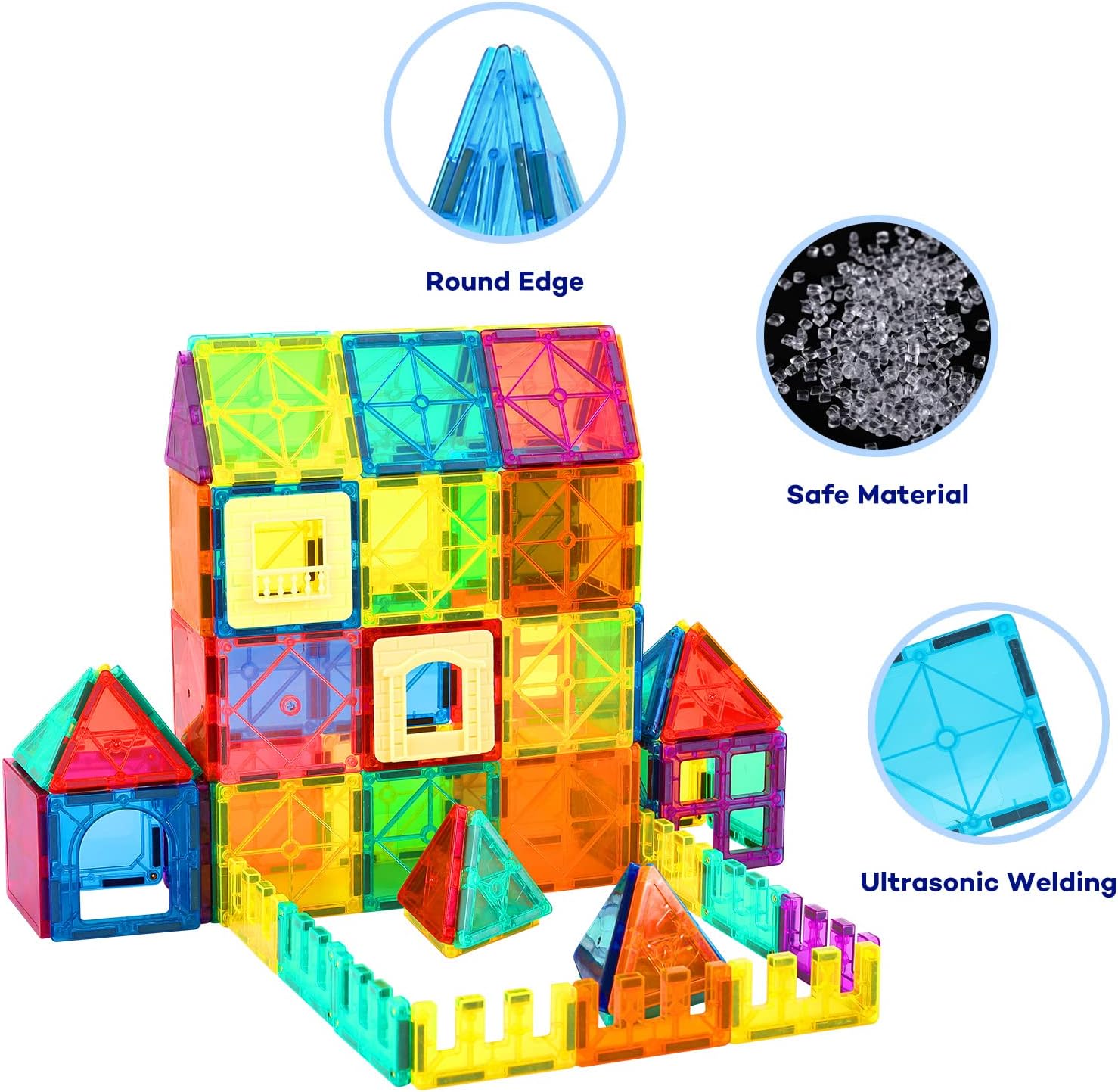 3D Magnetic Tiles &amp; Rods Stacking Blocks Set STEM Construction Toys Educational Building Kit for Kids Girls Boys