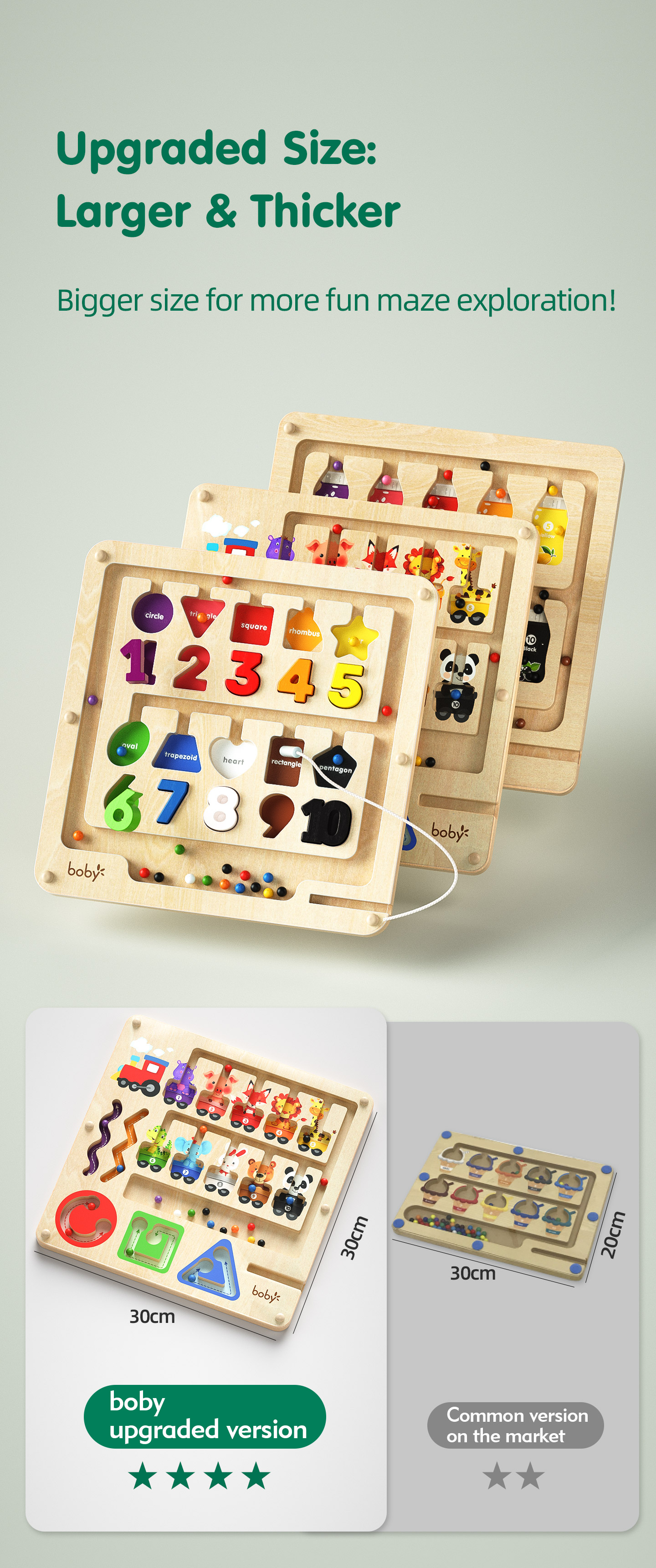 Wooden Montessori Educational Toys for Toddlers 1-3 Years Sensory Number Shape Magnetic Maze