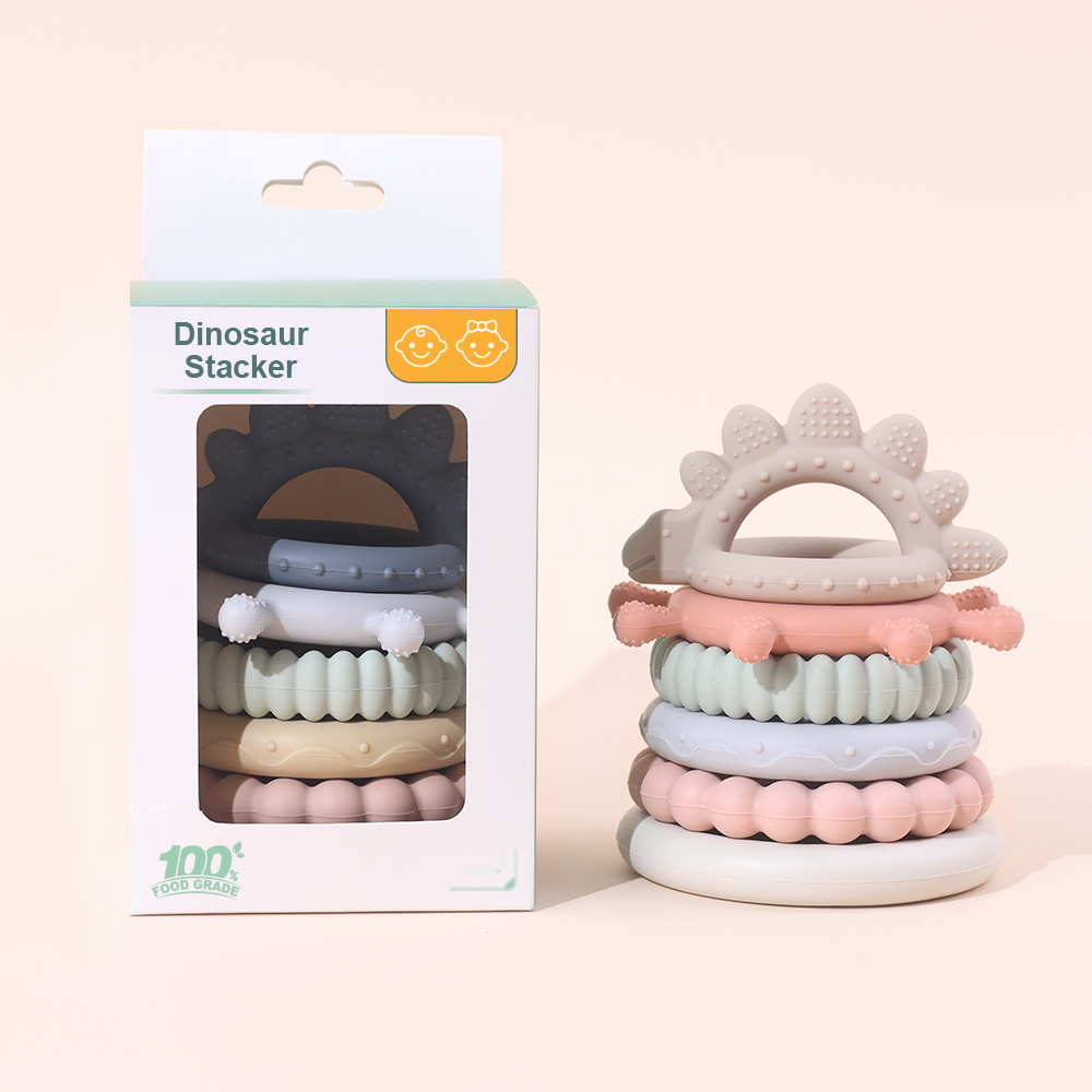 Baby 6 Months Bpa Free Silicone Stacking Toys Baby Teether Chewing Colorful Puzzle Sensory Educational Toy