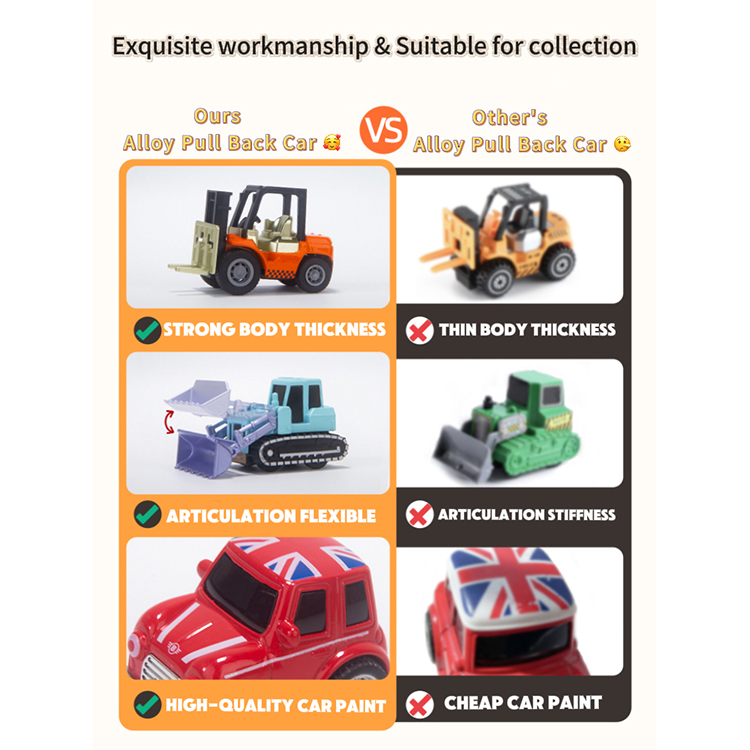 18PCS Mini Alloy Pull Back Construction Trucks Set 1:64 Scale Die Cast Engineering Vehicles Assorted Kids Playing Toy Cars