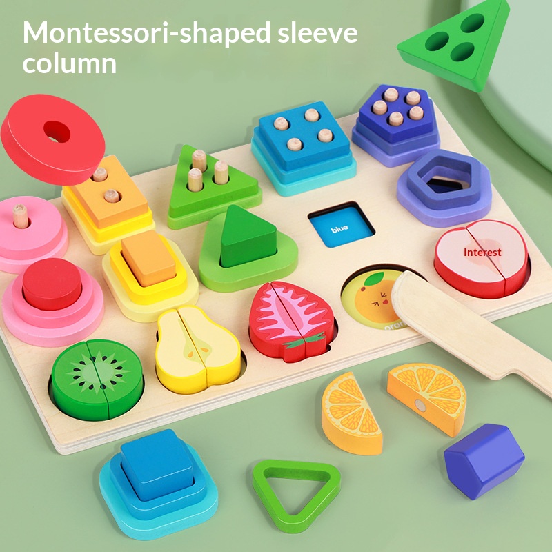 Wooden Shape Sorting Stacking Toy for Toddlers 2-3 Years-Macaron Color Montessori Learning Game with Playing