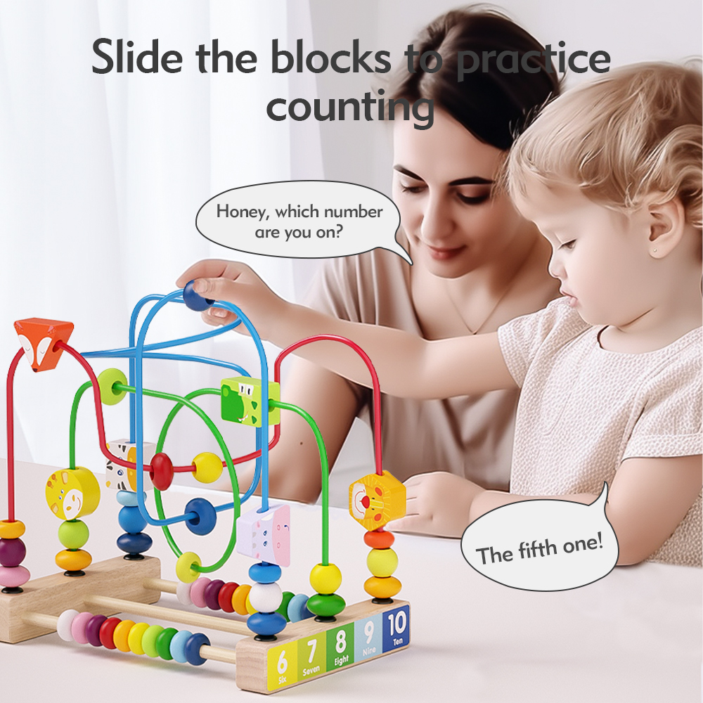 Wooden Montessori Educational Toys for Toddlers 1-3 Years Sensory City Activity Bead Maze