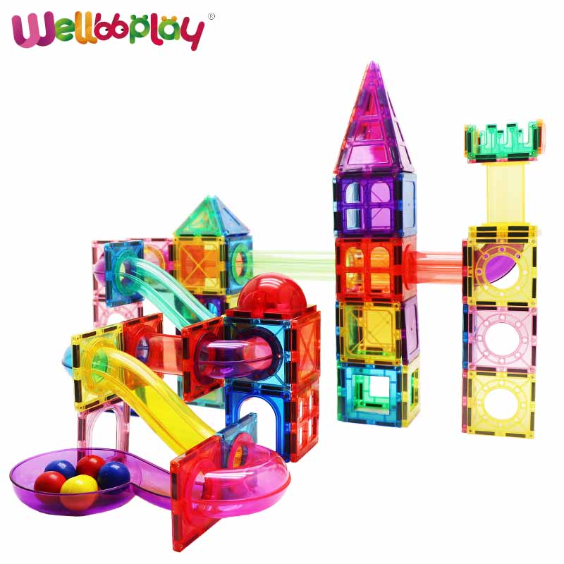 188pcs STEM Magnetic Plastic Building Block Toys Car Race Track Marble Run Tile With Ball for Kids Construction Building Tiles