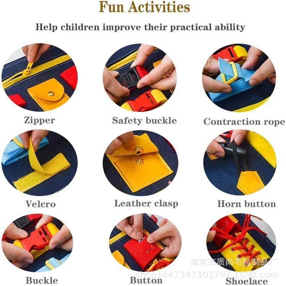 New Design Fabric Sensory Felt Busy Board Baby Dressing Learning Cloth Felt Busy Book Toddler Travel Activities Book