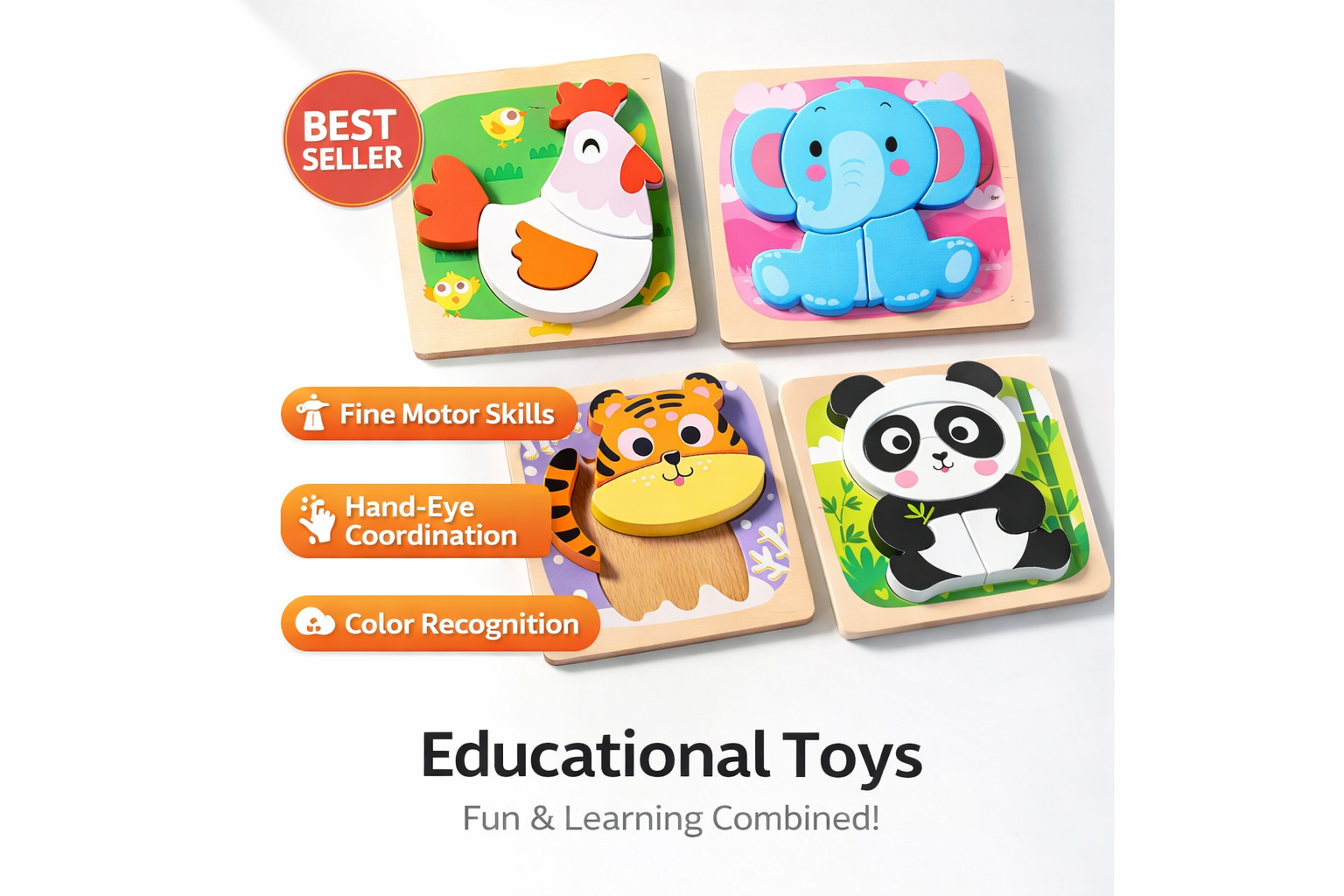 Montessori Educational Toys 3D Animal Puzzle Cartoon Kids Learning Wooden Educational Toys Learning Toy