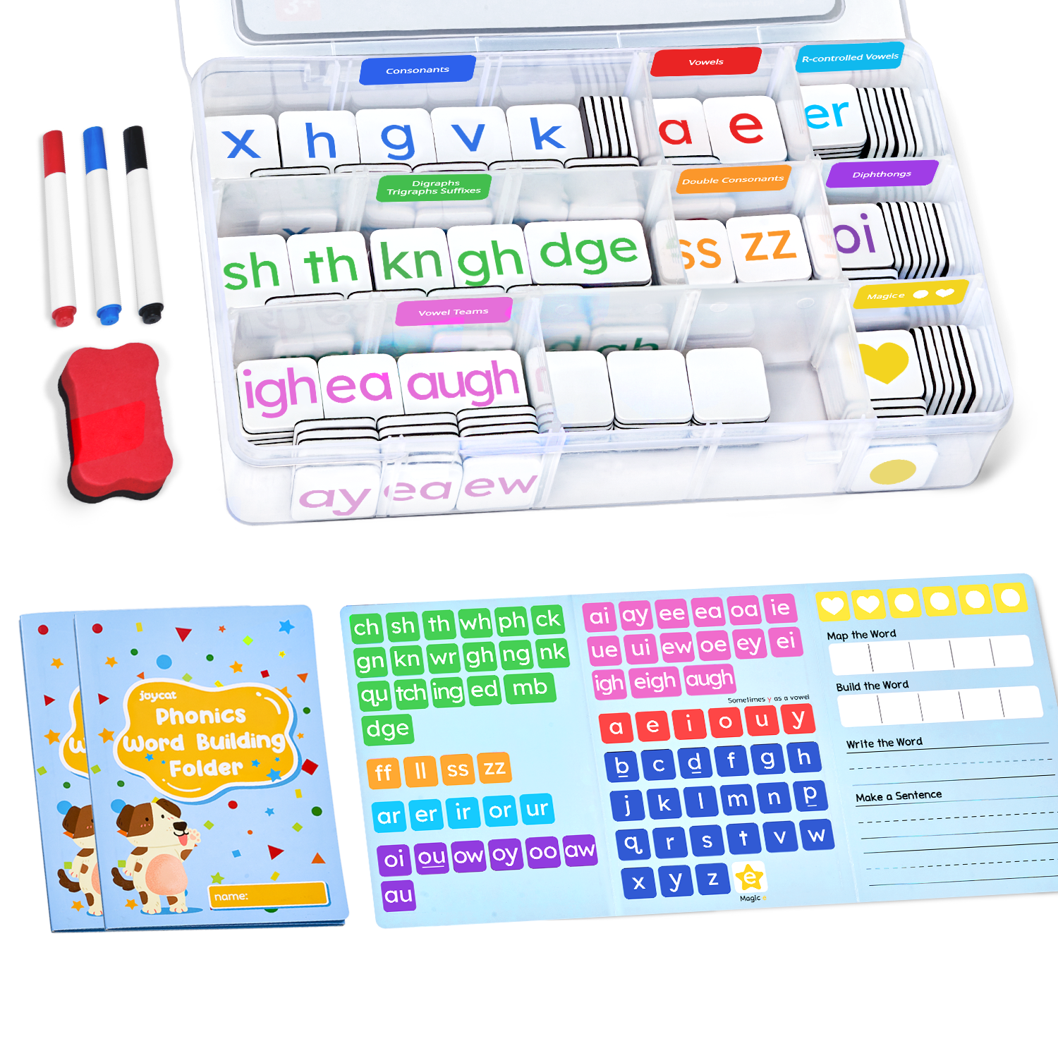 Joycat Magnetic Phonics Tiles English ABC Learning Magnets Children Early Education Toys Home School Teaching Aids