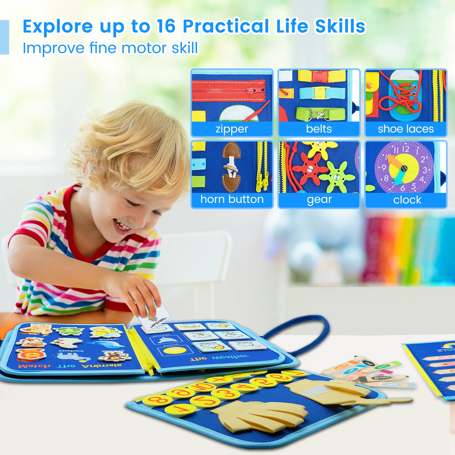 Preschool Education Busy Board Book Kids Sensory Montessori Travel Toys Activities Learning Board Felt Toddler Baby Busy Board