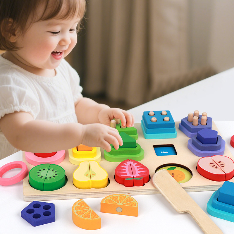 Wooden Shape Sorting Stacking Toy for Toddlers 2-3 Years-Macaron Color Montessori Learning Game with Playing